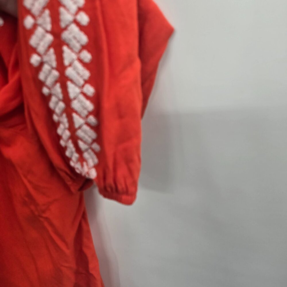 Solitare Orange Embroidered Boho V-Neck 3/4 sleeve Blouse Medium - Picture 5 of 10